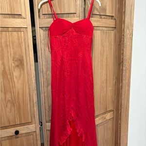 Elegant Red High Low Dress with Spaghetti Straps